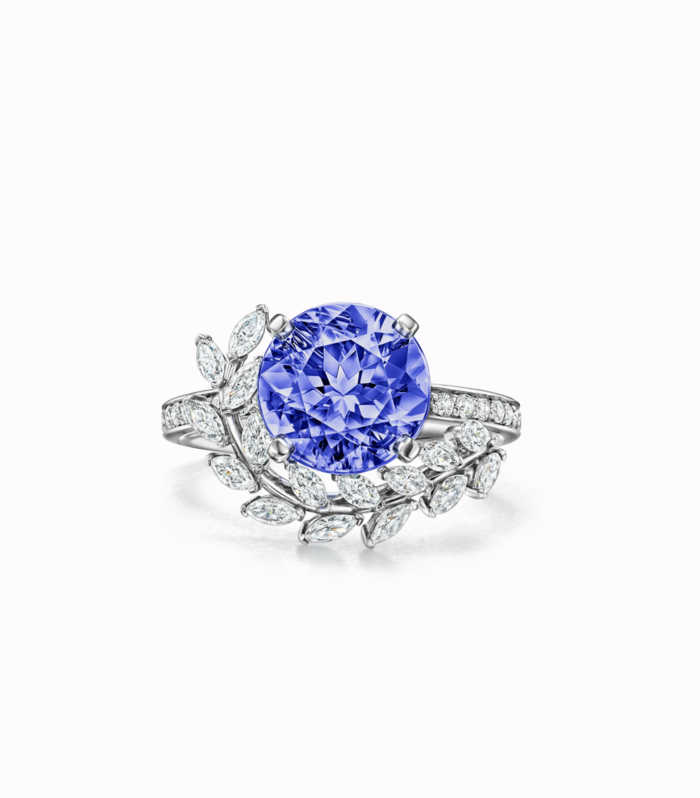 Vine Ring in Platinum with a Tanzanite and Diamonds